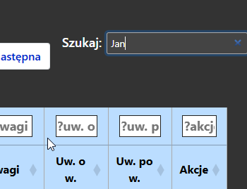 Globalne pole wyszukiwania w prawym górnym rogu
