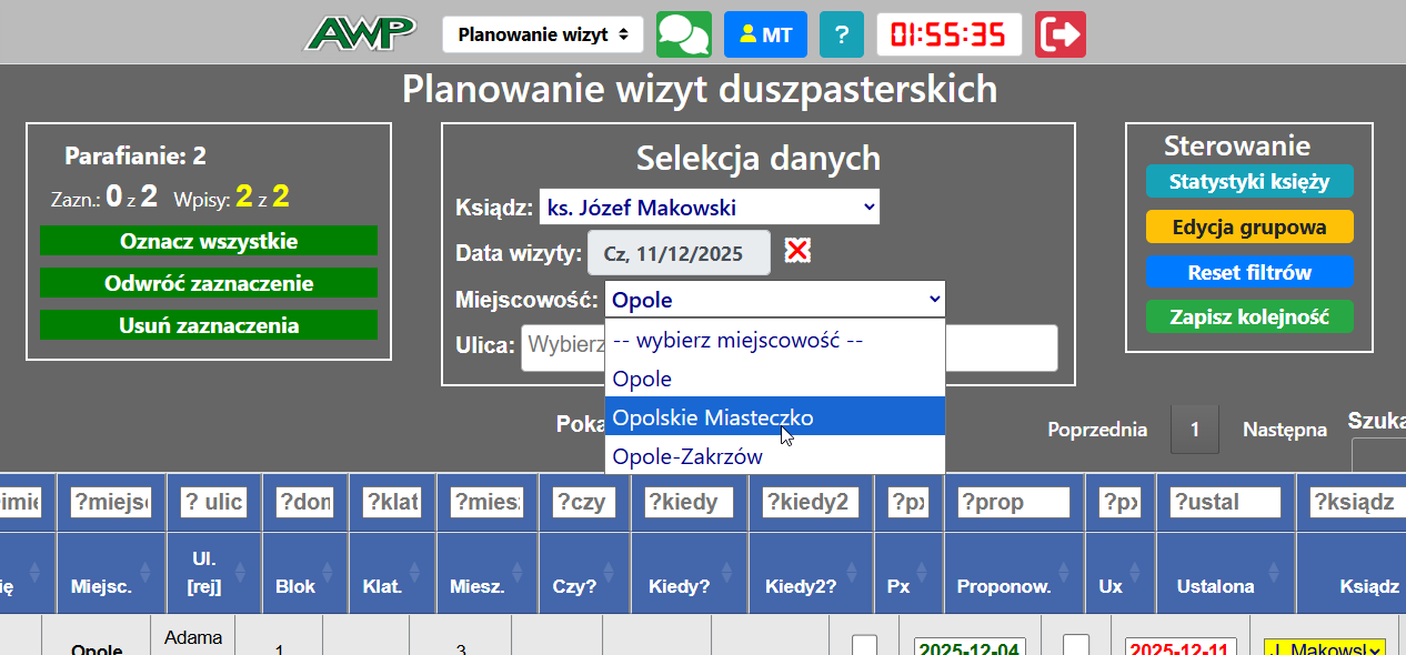 Panel filtrów i selekcji