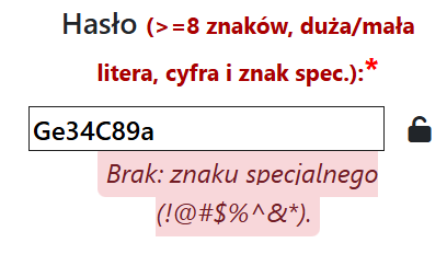 Walidacja hasła - błędy