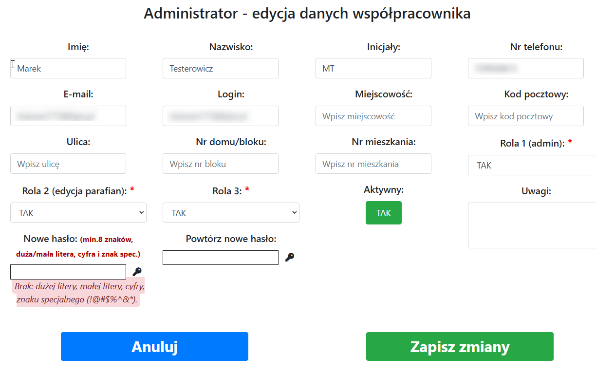 Formularz edycji współpracownika