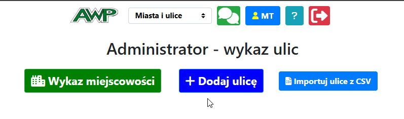 Przyciski akcji w module ulic