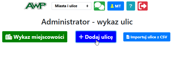 Przycisk dodawania nowej ulicy