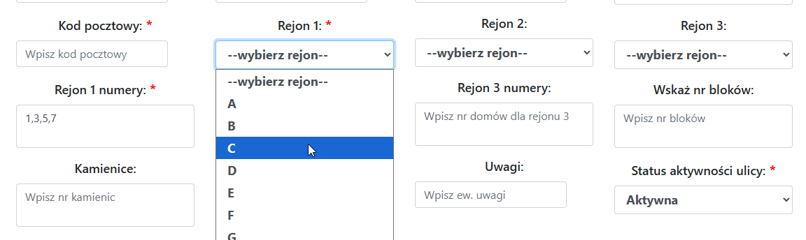 Sekcja przypisywania rejonów